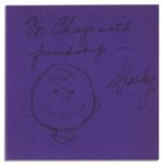 Charles Schulz Hand-Drawn Sketch of Charlie Brown, Within His Signed ''Peanuts'' Book, ''Happiness is a Sad Song''