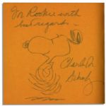 Charles Schulz Hand-Drawn Sketch of Snoopy Within His Signed ''Peanuts'' Foodie Theme Book, ''Suppertime!''