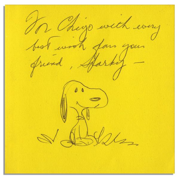 Charles Schulz Hand-Drawn Sketch of Snoopy, Within His Signed ''Peanuts'' Book, ''Security is a Thumb and a Blanket'' -- Fine