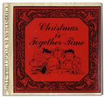Charles Schulz Sketch of Linus Within His Signed ''Peanuts'' Christmas Theme Book