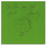 Charles Schulz Sketch of Linus Within His Signed ''Peanuts'' Christmas Theme Book