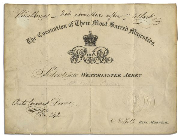 Coronation of King William IV & Queen Adelaide Admission Document