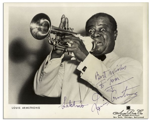 Louis Armstrong Signed 10'' x 8'' Photo Issued by His Booking Agent -- Signed ''Satchmo'' And ''Louis Armstrong''