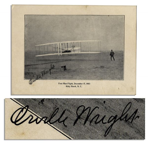 Orville Wright Signed Postcard of the Famous Flight at Kitty Hawk