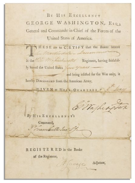 George Washington Military Document Signed as Commander of the Continental Army