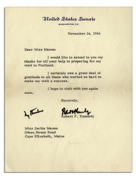 Robert F. Kennedy Typed Letter Signed as a Senator on United States Senate Stationery -- ''...thanks for all your help in preparing for my visit to Portland...''
