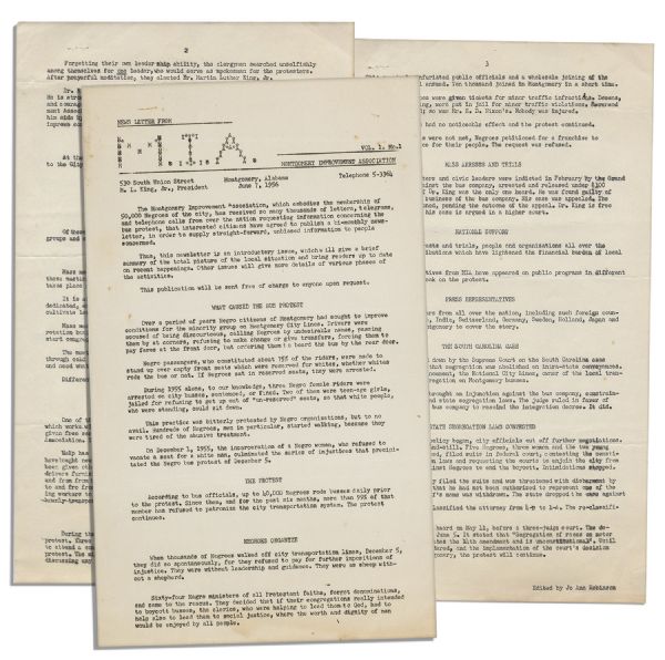 Montgomery Improvement Association's Inaugural 1956 Newsletter Regarding Updates in the Montgomery Bus Boycott