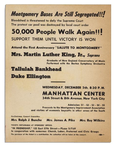 Montgomery Bus Boycott Flyer for a Benefit to Commemorate the One Year Anniversary of the Boycott -- ''50,000 People Walk Again! Support Them Until Victory is Won''