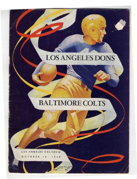 1948 L.A. Dons vs. Baltimore Colts Program -- 15 October 1948 at the L.A. Coliseum -- Creases, Spine Wear -- Very Good Condition