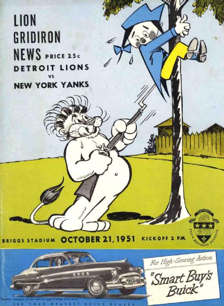 Detroit Lions vs. NY Yanks Program From 21 October 1951 -- 72pp. -- Some Loose Pages, Else Near Fine
