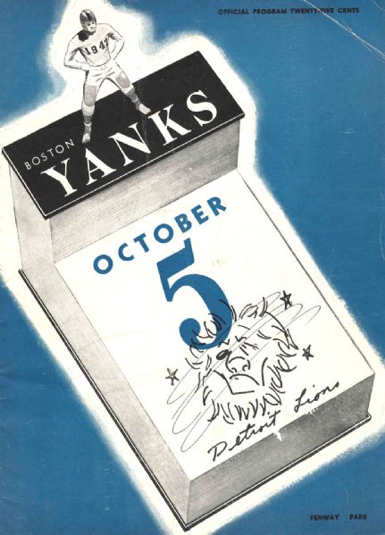 Boston Yanks vs. Detroit Lions Program From 5 October 1947 -- Slightly Worn Cover; Very Good Condition