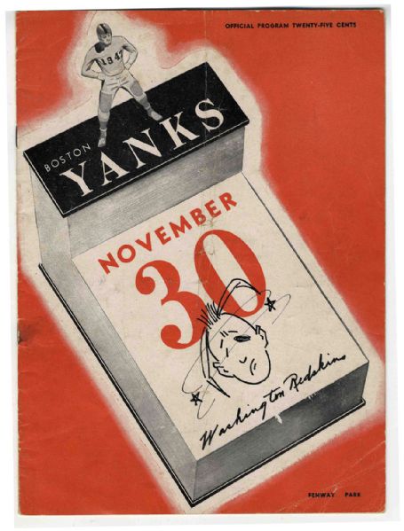 Boston Yanks vs. Washington Redskins Program From 30 November 1947 -- Near Fine Condition