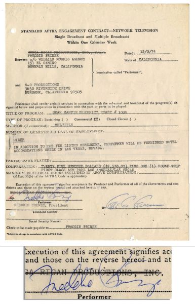 Freddie Prinze Sr. Contract Signed to Appear on the Dean Martin Celebrity Roast -- 1974