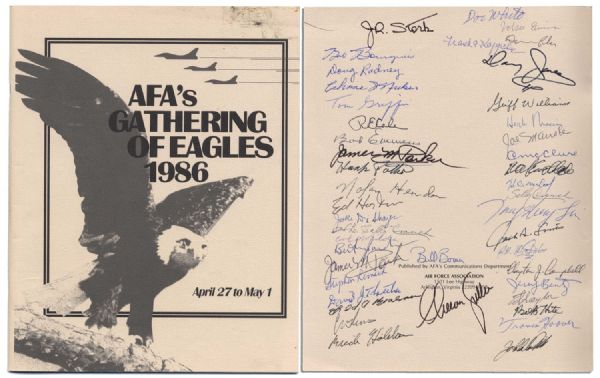 James Doolittle & His Doolittle Raiders Signed Document -- Signed in an 1986 Air Force Association ''Gathering of Eagles'' Commemorative Booklet