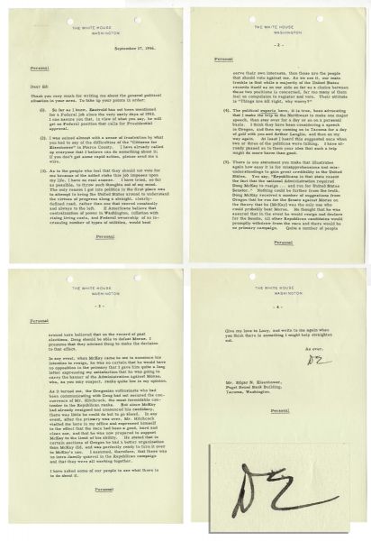 Dwight D. Eisenhower White House Typed Letter Signed -- ''...The only reason I got into politics in the first place...''