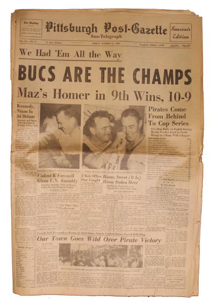 Lot of Three Pittsburgh Pirates Newspapers From Their World Series Wins -- 1960, 1971 & 1979