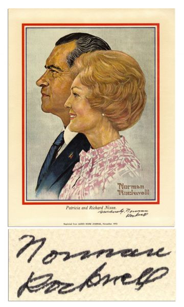 Norman Rockwell Signed Print of His 1972 Painting of Richard and Pat Nixon