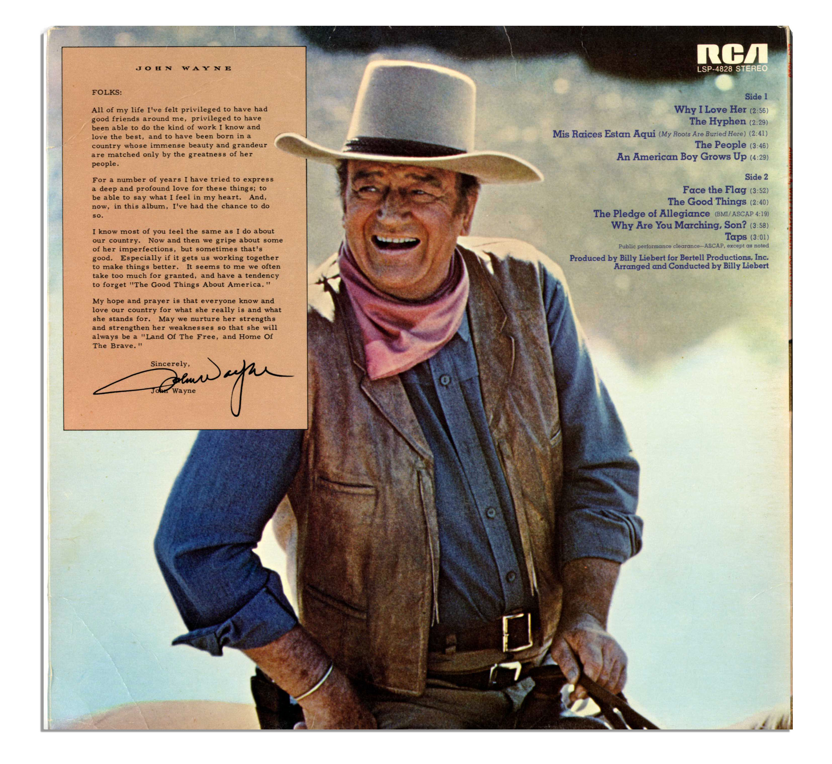 Lot Detail - John Wayne Signed Copy of His Album ''America, Why I Love ...