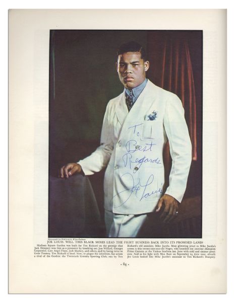 Joe Louis Signed 11.75'' x 14'' Photo -- Part of 1935 ''Fortune'' Magazine Article Declaring Him the ''Black Moses''