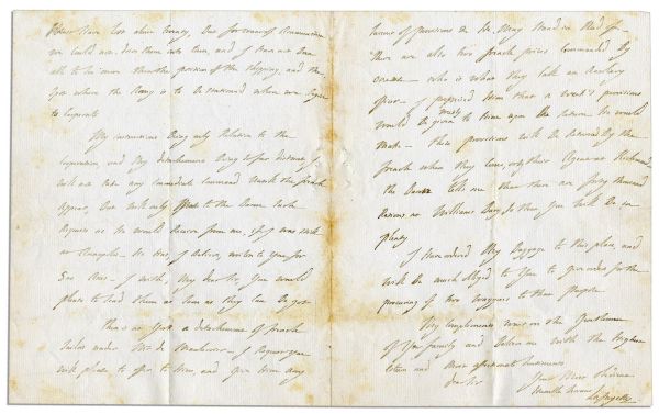 Lafayette Letter Signed Just After Arriving in Virginia in Early 1781 Where by the Fall, the British Would Surrender -- He Writes of His Strategy But Notes He Is Hampered by No Ammunition