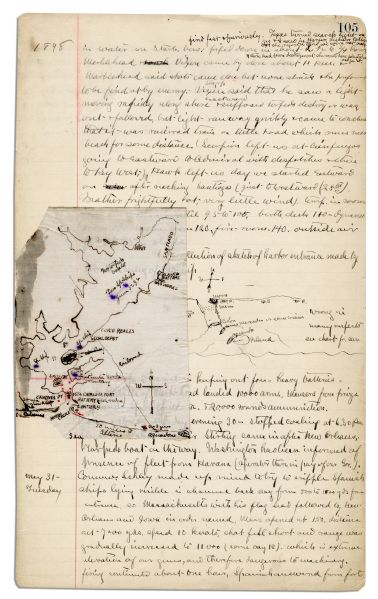 Handwritten Diary by Spanish-American Doctor Aboard Battleship Iowa -- Account of Battle of Santiago -- ''...Spaniards were almost naked...men swam ashore with...meat of wounds uncovered...''
