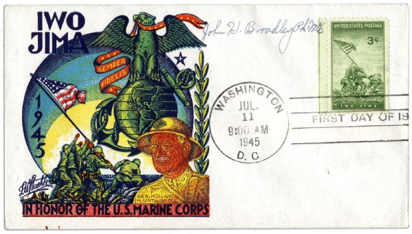 WWII Iwo Jima Commemorative Cover Signed by Survivor John H. Bradley