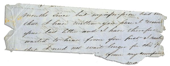 Charles Goodyear Signed Letter Fragment, Written in His Hand