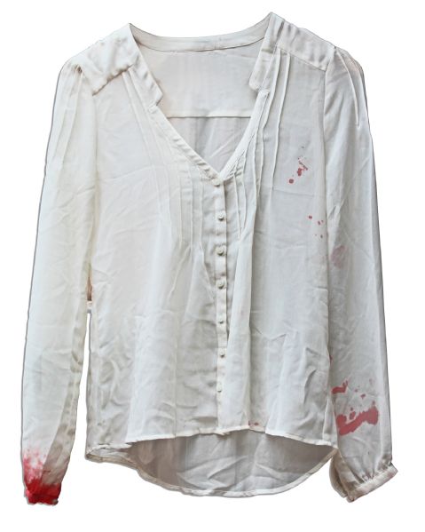 Teri Hatcher Screen-Worn Wardrobe From ''Desperate Housewives'' -- Blood-Stained Shirt From Episode Where Mike Is Killed