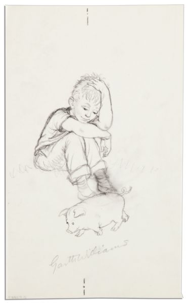 Children's Book Illustrator Garth Williams Signed Drawing -- Early Cover Art For the 1959 Book ''Emmett's Pig''