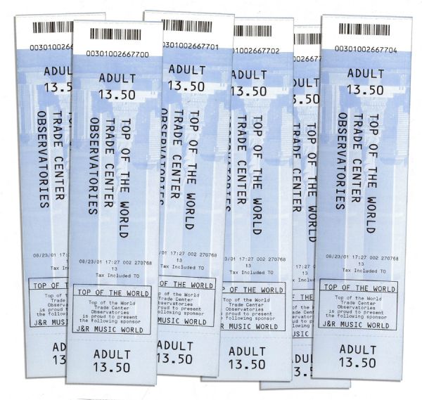Lot of 6 Tickets to the World Trade Center From August 2001 -- Less Than a Month Before the Twin Towers' Destruction