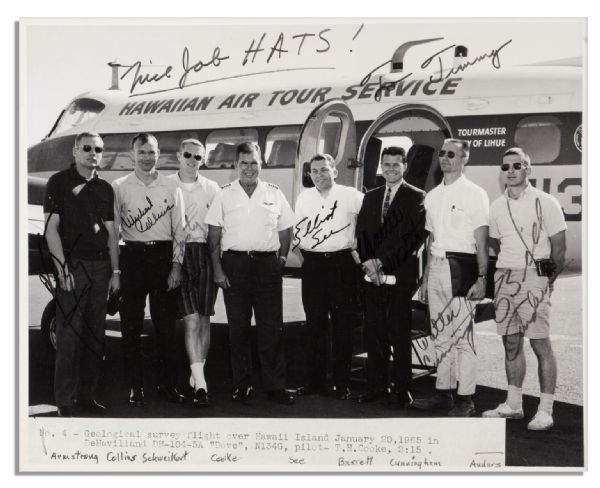 Unusual 10'' x 8'' Photo Signed by Neil Armstrong + 6 More Astronauts -- Shows the Astronauts in Hawaii, on a 1965 Trip to View Lava Formations in Preparation for the Moon