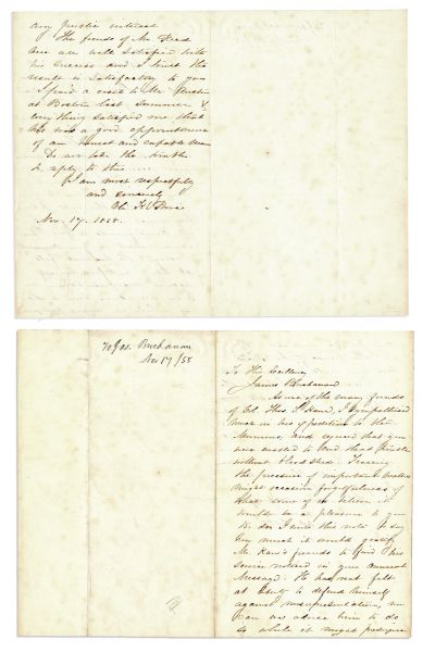 Eli K. Price Autograph Letter Signed to President Buchanan Regarding the Mormon Uprising of 1857-58, aka The Utah War -- ''...you were enabled to end that trouble without bloodshed...''