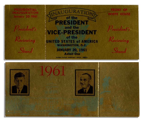 President John F. Kennedy Unused Inauguration Ticket