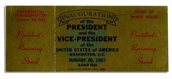 President John F. Kennedy Unused Inauguration Ticket