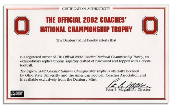 2002 Ohio State National Championship Coaches' Trophy -- Limited Edition