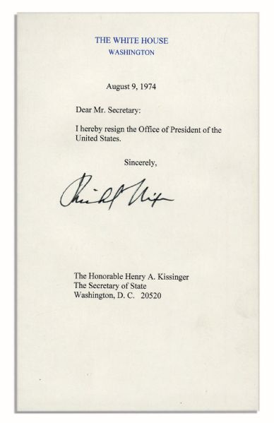 Richard Nixon Signed Souvenir Resignation