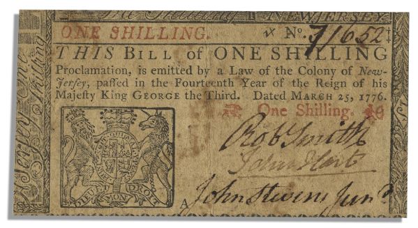 DOI Signer John Hart Signed 1776 New Jersey Currency