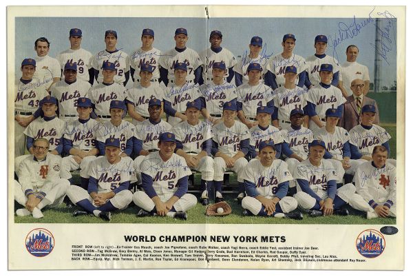 World Series Champion New York Mets 1969 Team-Signed Photo Centerfold in the 1970 Mets Yearbook -- With JSA LOA