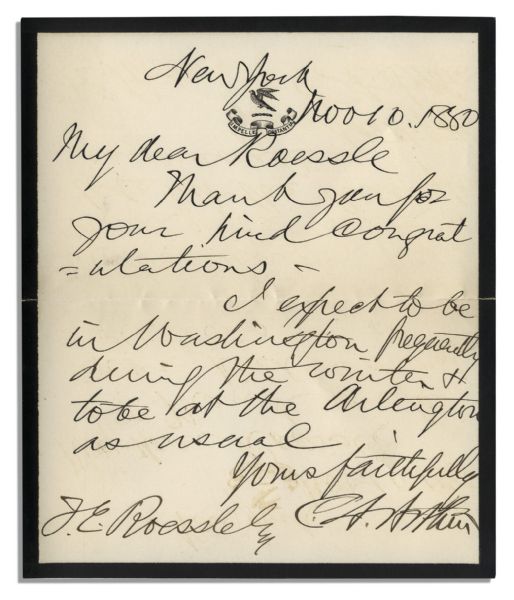 Chester A. Arthur Autograph Letter Signed as Vice President