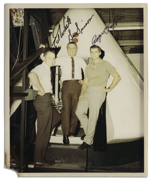 Apollo 1 Astronaut Crew Signed 8'' x 10'' Photo -- With PSA/DNA COA -- Signed by Ed White, Gus Grissom & Roger Chaffee