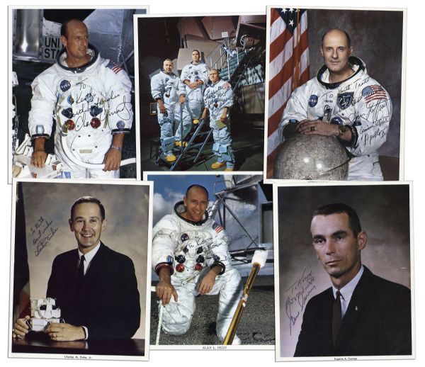 Apollo Astronauts Lot of 6 Photos Signed -- Frank Borman, Charles Conrad, Alan Bean, Tom Stafford, Gene Cernan & Charles Duke