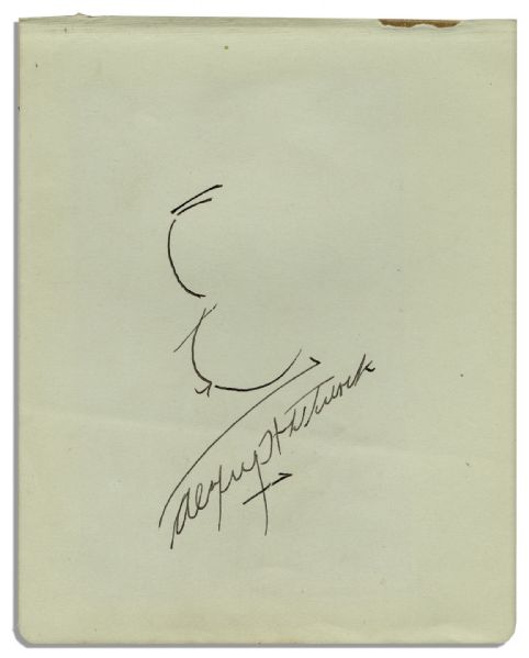 Alfred Hitchcock Signed Sketch of His Famous Profile
