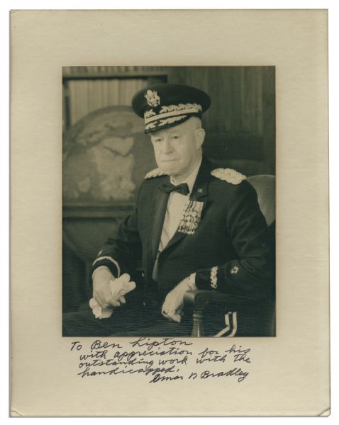 General Omar Bradley Signed 11'' x 14'' Photo Display -- Photo of The Five-Star General in Full Military Regalia From 1970