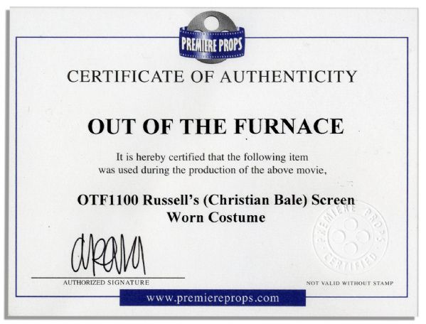 Christian Bale Screen-Worn Shirt & Hooded Sweatshirt From ''Out of the Furnace''