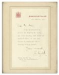 Queen Elizabeth Typed Letter Signed on Buckingham Palace Stationery -- ''...thanks for your kind thought in sending me such a charming wedding present...'' -- 1947