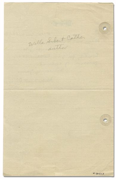 Pulitzer Prize-Winning Author Willa Cather Autograph Letter Signed -- ''...Thank you heartily for your cordial expression of interest...''