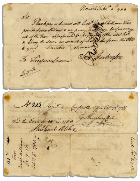 Document Signed by DOI Signer Samuel Huntington -- The Year He Managed Connecticut's Ratification of the United States Constitution