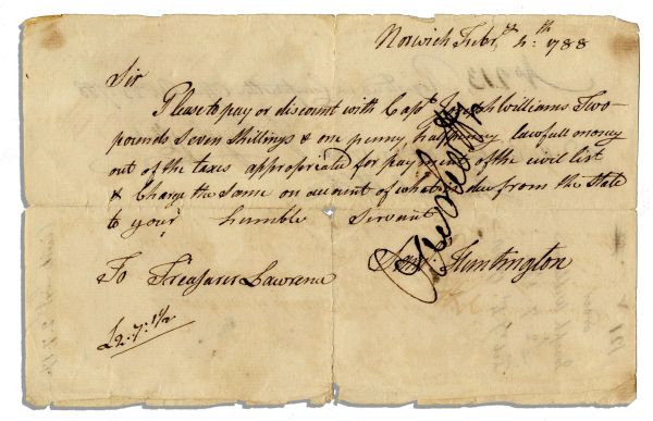 Document Signed by DOI Signer Samuel Huntington -- The Year He Managed Connecticut's Ratification of the United States Constitution