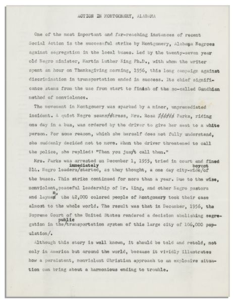 Detailed Report of the Montgomery Bus Boycott -- Circa 1960