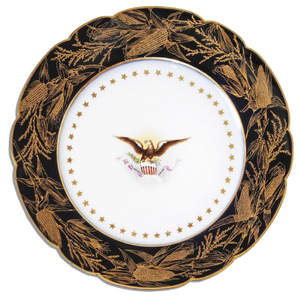 White House Used China Plate -- The Benjamin Harrison Design, One of the Most Admired & Sought-After Presidential China Patterns